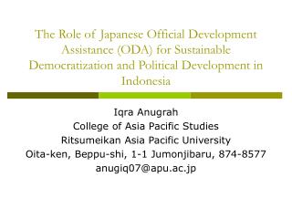 Iqra Anugrah College of Asia Pacific Studies Ritsumeikan Asia Pacific University