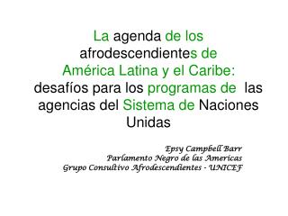 Epsy Campbell Barr Parlamento Negro de las Americas Grupo Consultivo Afrodescendientes - UNICEF