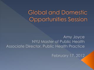Global and Domestic Opportunities Session