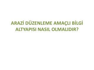 ARAZİ DÜZENLEME AMAÇLI BİLGİ ALTYAPISI NASIL OLMALIDIR?