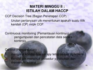 MATERI MINGGU II : ISTILAH DALAM HACCP
