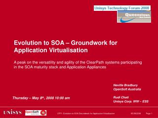 Evolution to SOA – Groundwork for Application Virtualisation