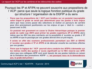 Pourquoi les IP et AFIPA ne peuvent souscrire aux propositions de l ’ACP