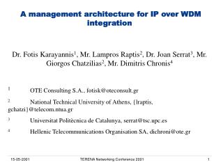 A management architecture for IP over WDM integration