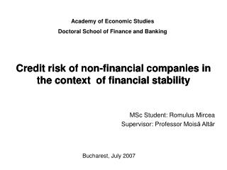 Credit risk of non -financial companies in the context of financial stability