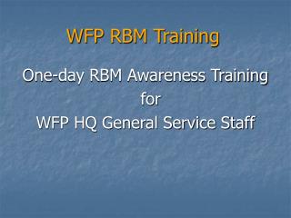 WFP RBM Training