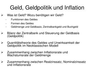 Geld, Geldpolitik und Inflation