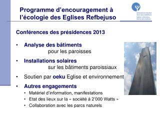 Programme d’encouragement à l’écologie des Eglises Refbejuso