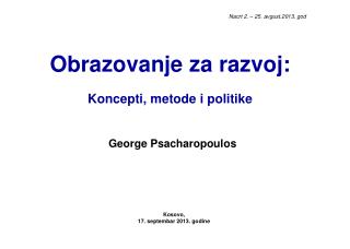 Obrazovanje za razvoj : Koncepti, metode i politike