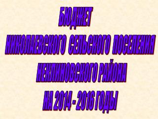 БЮДЖЕТ НИКОЛАЕВСКОГО СЕЛЬСКОГО ПОСЕЛЕНИЯ НЕКЛИНОВСКОГО РАЙОНА НА 2014 - 2016 ГОДЫ