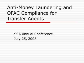 Anti-Money Laundering and OFAC Compliance for Transfer Agents