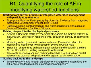 B1. Quantifying the role of AF in modifying watershed functions 