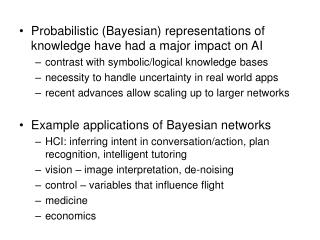Probabilistic (Bayesian) representations of knowledge have had a major impact on AI