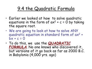 9.4 the Quadratic Formula