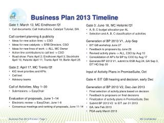 Business Plan 2013 Timeline