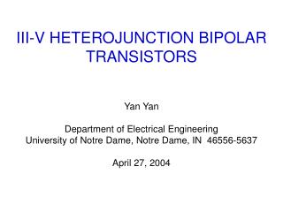 III-V HETEROJUNCTION BIPOLAR TRANSISTORS
