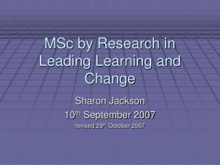 MSc by Research in Leading Learning and Change