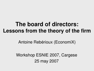 The board of directors: Lessons from the theory of the firm Antoine Rebérioux (EconomiX)