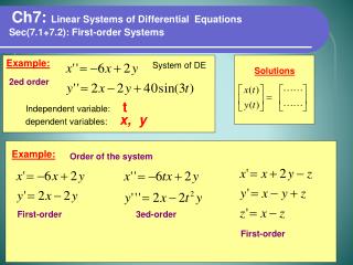 Ch7: Linear Systems of Differential Equations