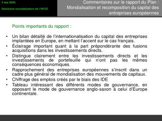 Points importants du rapport :