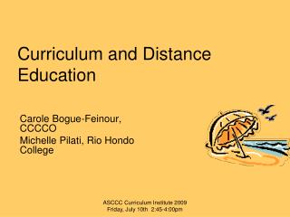 Curriculum and Distance Education