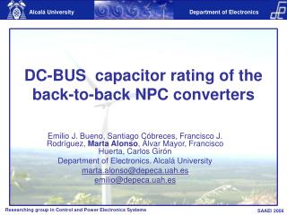 DC-BUS capacitor rating of the back-to-back NPC converters