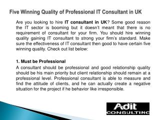 Five Winning Quality of Professional IT Consultant in UK