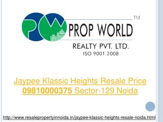 Jaypee Klassic Heights Resale Price 09810000375 Sector-129 N