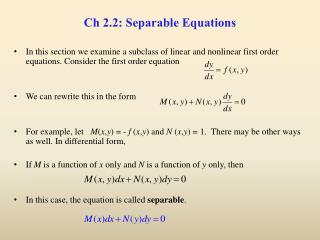 Ch 2.2: Separable Equations