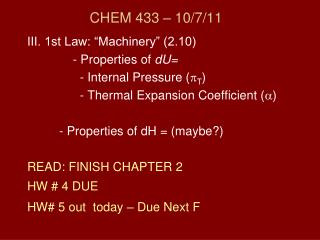 CHEM 433 – 10/7/11