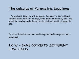 The Calculus of Parametric Equations