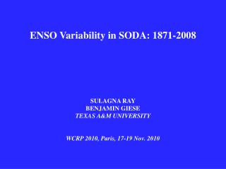 ENSO Variability in SODA: 1871-2008
