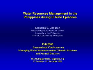 Water Resources Management in the Philippines during El Niño Episodes