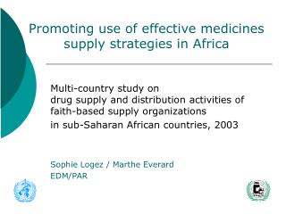 Multi-country study on drug supply and distribution activities of faith-based supply organizations