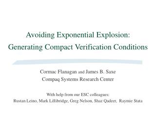 Avoiding Exponential Explosion: Generating Compact Verification Conditions