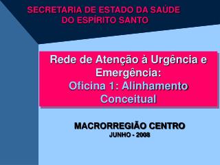 Rede de Atenção à Urgência e Emergência: Oficina 1: Alinhamento Conceitual