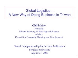 Global Logistics -- A New Way of Doing Business in Taiwan