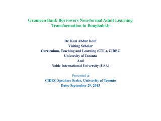 Grameen Bank Borrowers Non-formal Adult Learning Transformation in Bangladesh