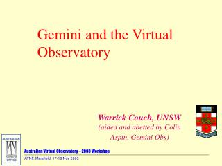 Australian Virtual Observatory – 2003 Workshop