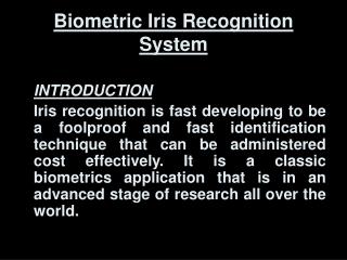 Biometric Iris Recognition System