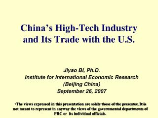 China’s High-Tech Industry and Its Trade with the U.S.