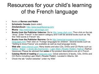 Resources for your child’s learning of the French language