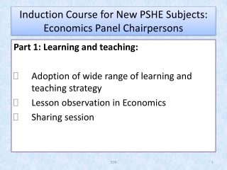 Induction Course for New PSHE Subjects: Economics Panel Chairpersons