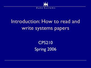 Introduction: How to read and write systems papers