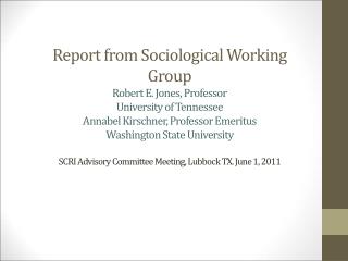 Sociological Working Group Major Objectives