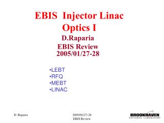 EBIS Injector Linac Optics I