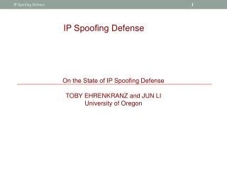 IP Spooﬁng Defense