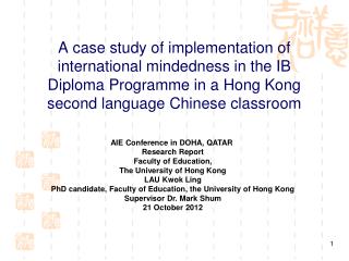 AIE Conference in DOHA, QATAR Research Report Faculty of Education, The University of Hong Kong