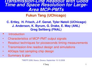 Transmission-Line Readout with Good Time and Space Resolution for Large-Area MCP-PMTs