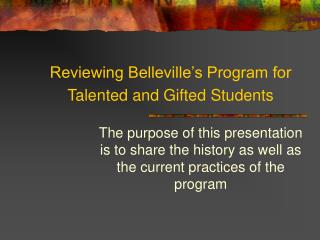 Reviewing Belleville’s Program for Talented and Gifted Students